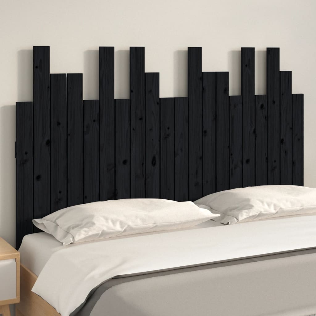 vidaXL Wezgłowie łóżka, czarne, 127,5x3x80 cm, lite drewno sosnowe