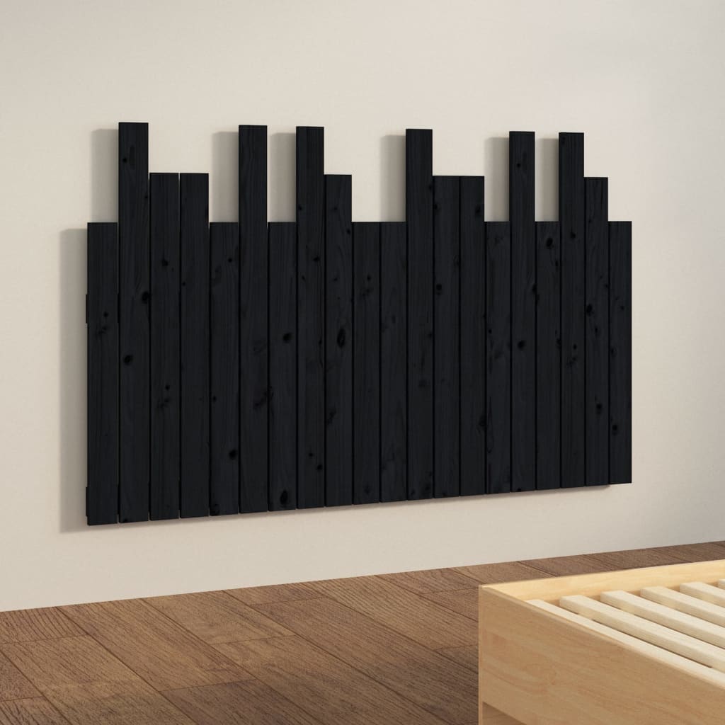 vidaXL Wezgłowie łóżka, czarne, 127,5x3x80 cm, lite drewno sosnowe