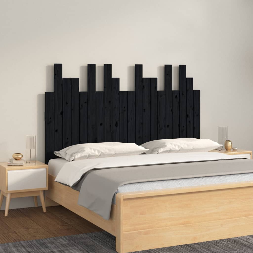 vidaXL Wezgłowie łóżka, czarne, 127,5x3x80 cm, lite drewno sosnowe