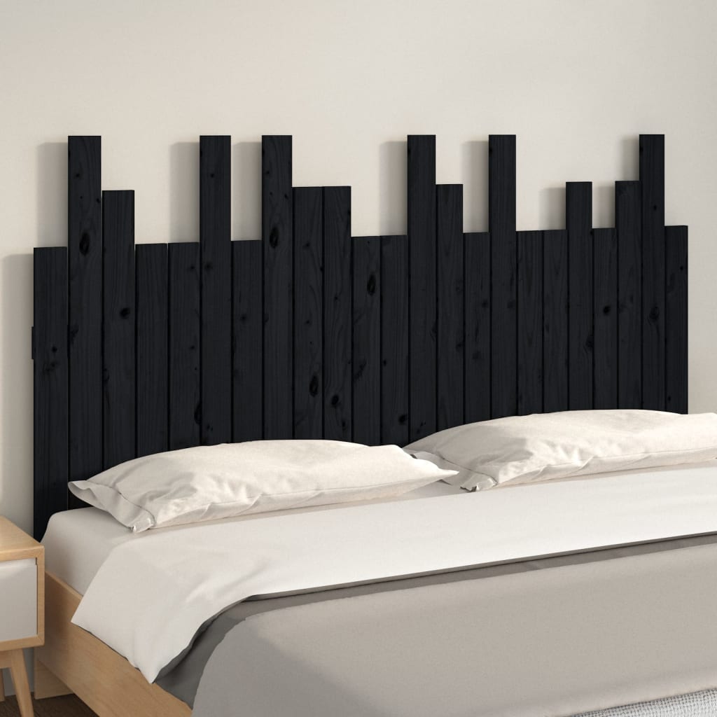 vidaXL Wezgłowie łóżka, czarne, 146,5x3x80 cm, lite drewno sosnowe