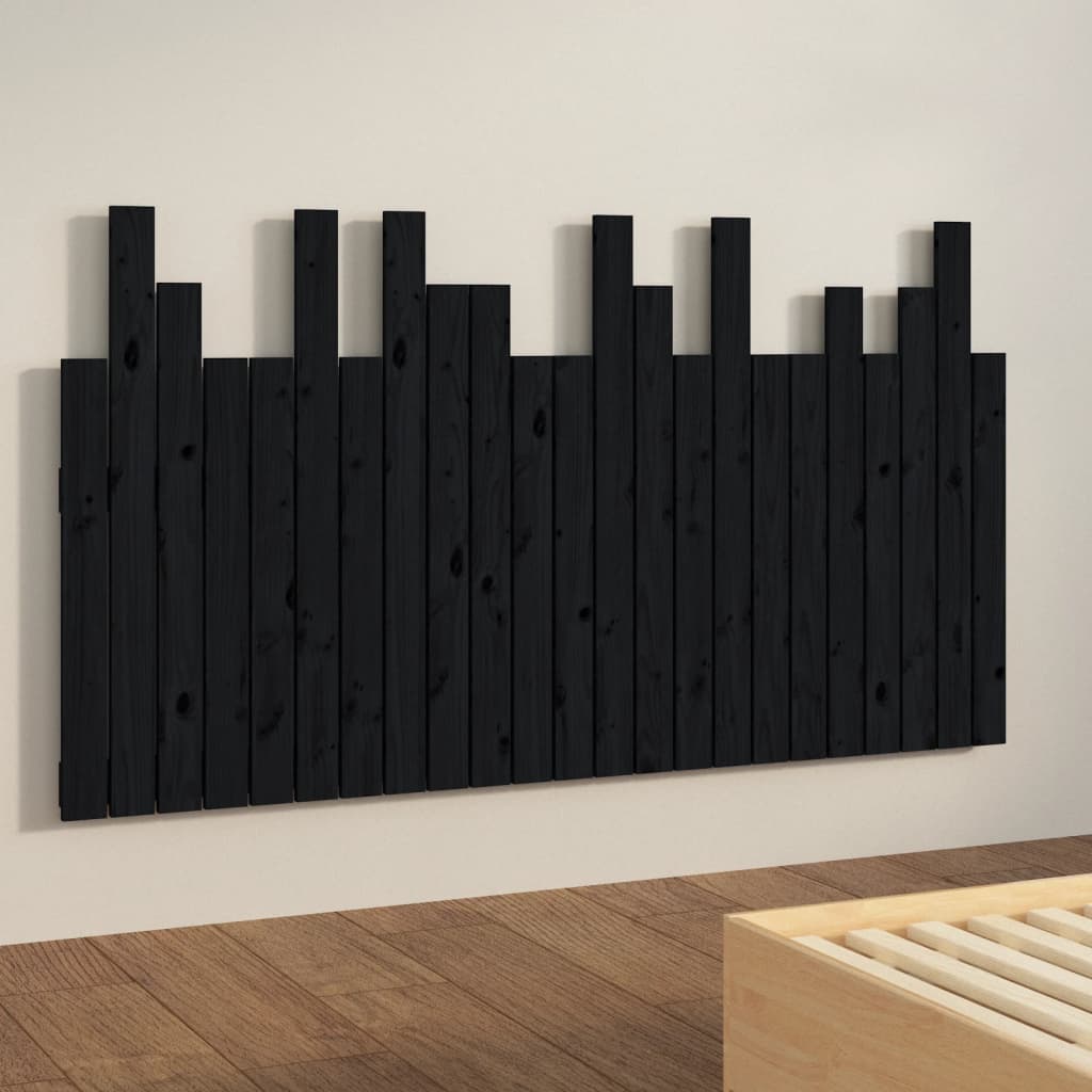 vidaXL Wezgłowie łóżka, czarne, 146,5x3x80 cm, lite drewno sosnowe