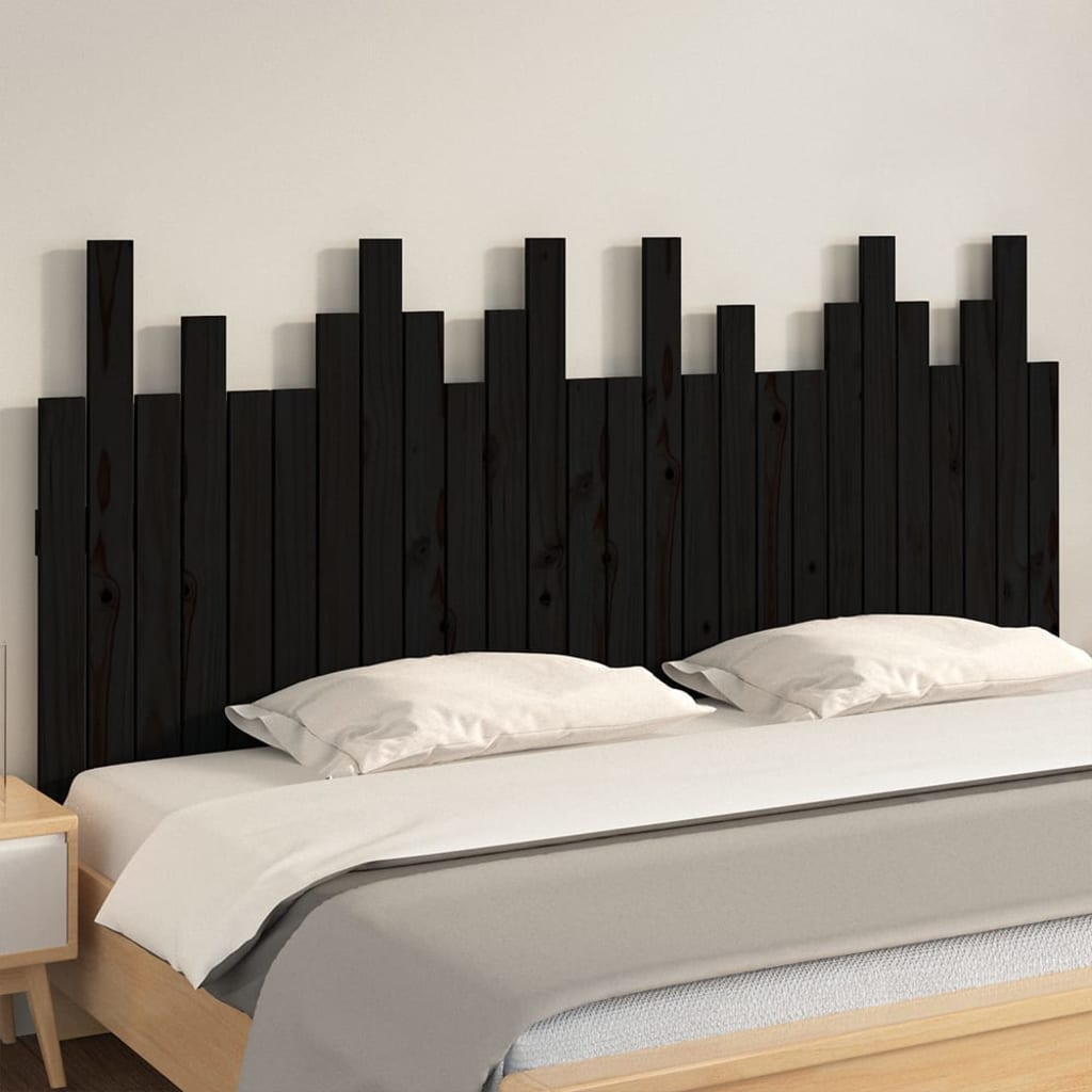 vidaXL Wezgłowie łóżka, czarne, 166x3x80 cm, lite drewno sosnowe