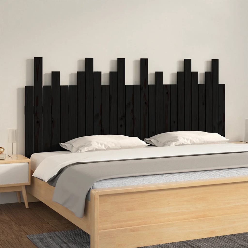 vidaXL Wezgłowie łóżka, czarne, 166x3x80 cm, lite drewno sosnowe