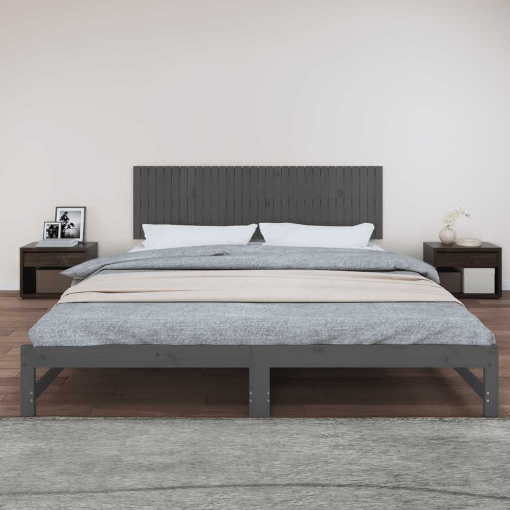 vidaXL Wezgłowie łóżka, szare, 204x3x60 cm, lite drewno sosnowe