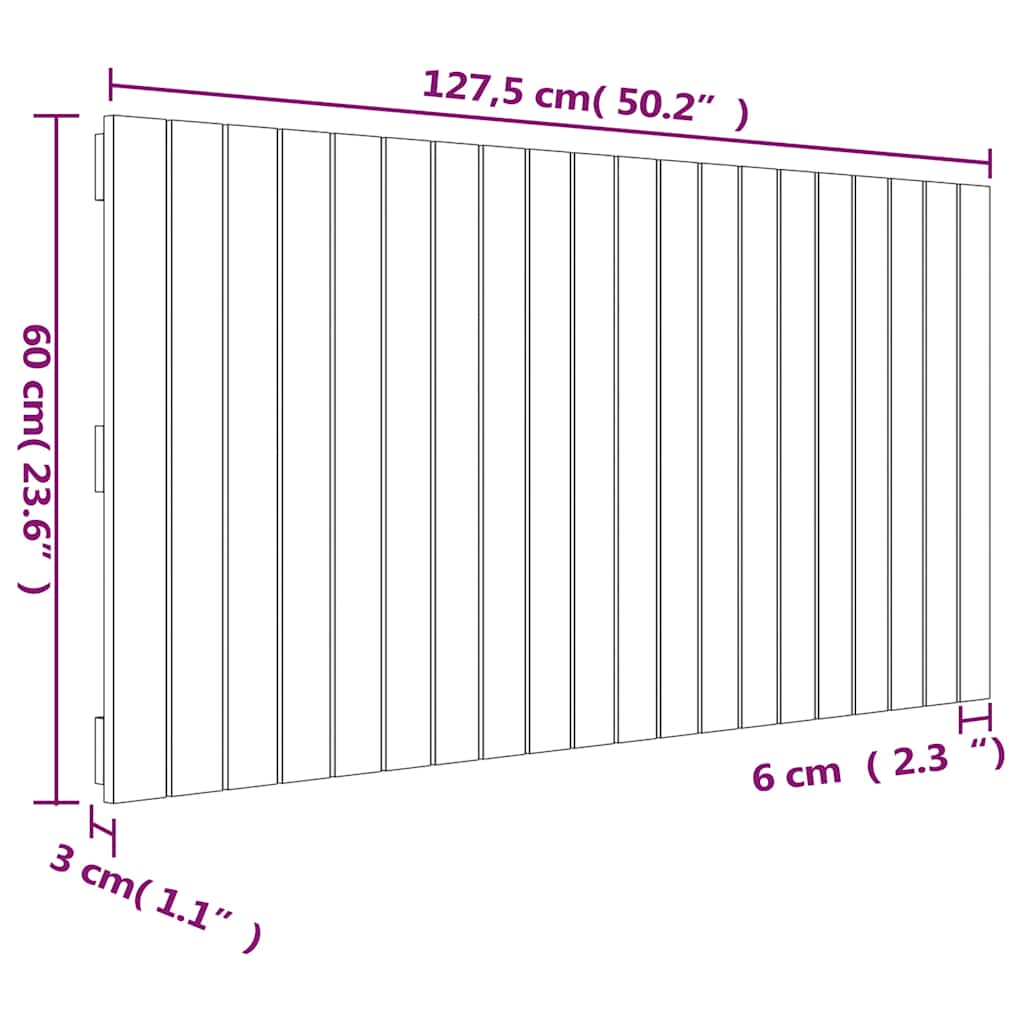 vidaXL Wezgłowie łóżka, czarne, 127,5x3x60 cm, lite drewno sosnowe