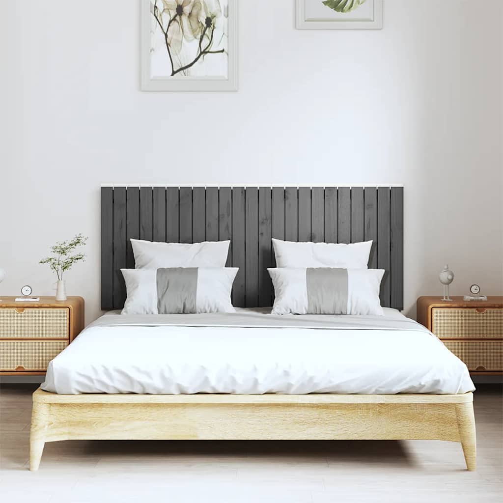 vidaXL Wezgłowie łóżka, szare, 147x3x60 cm, lite drewno sosnowe