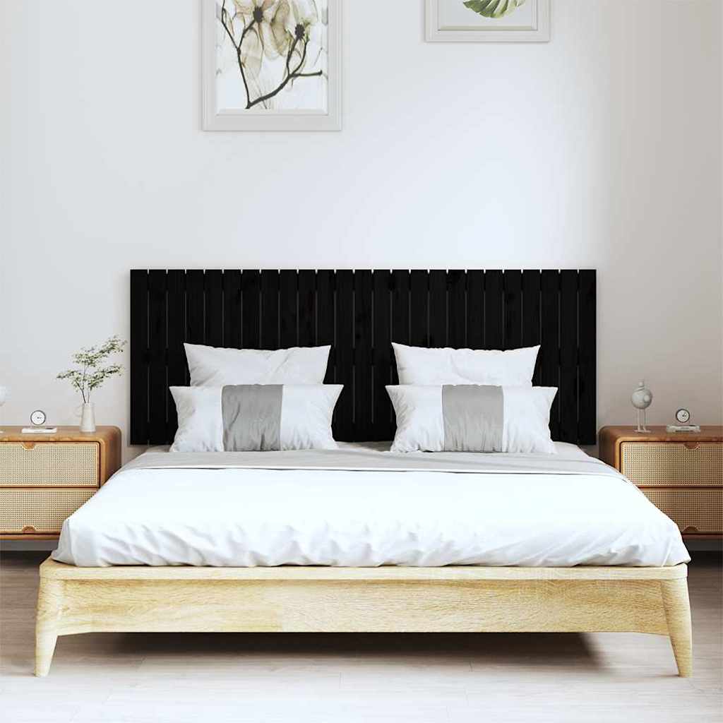 vidaXL Wezgłowie łóżka, czarne, 159,5x3x60 cm, lite drewno sosnowe