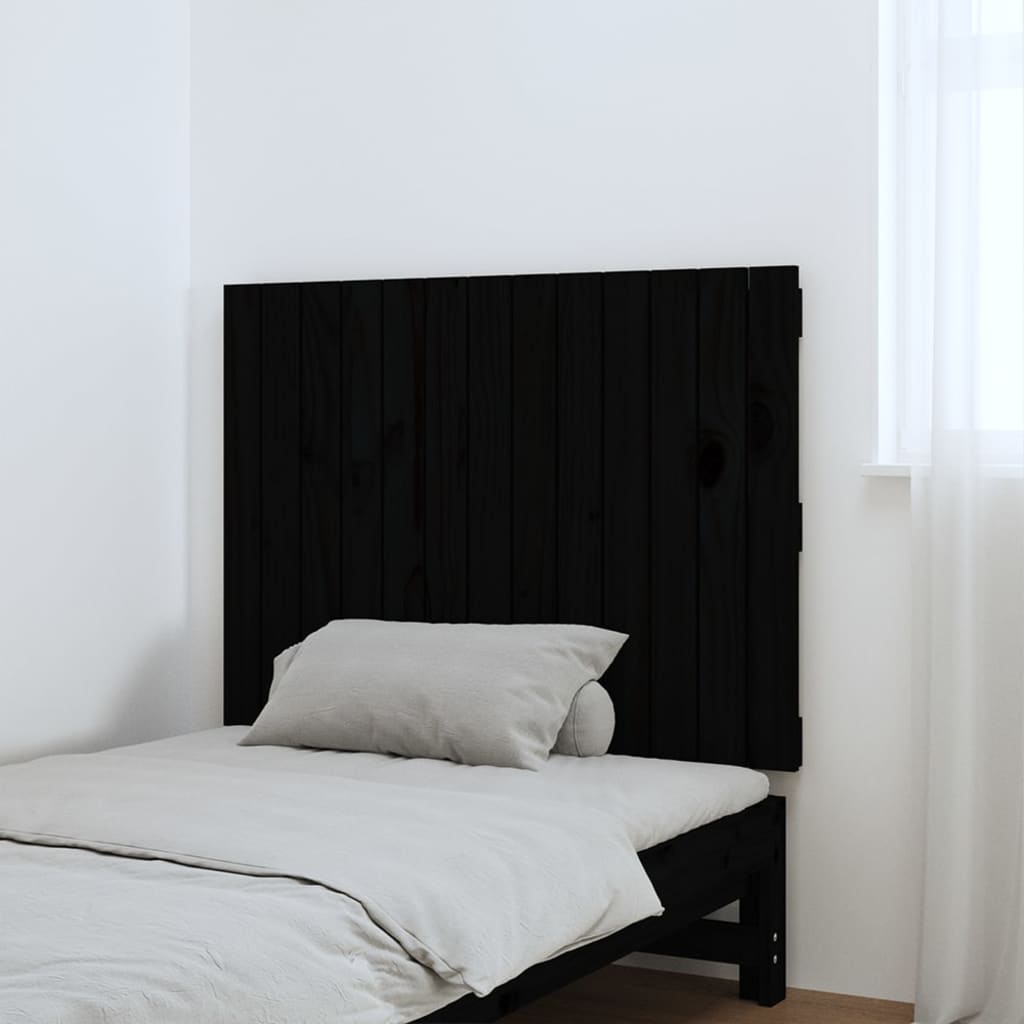 vidaXL Wezgłowie łóżka, czarne, 82,5x3x60 cm, lite drewno sosnowe