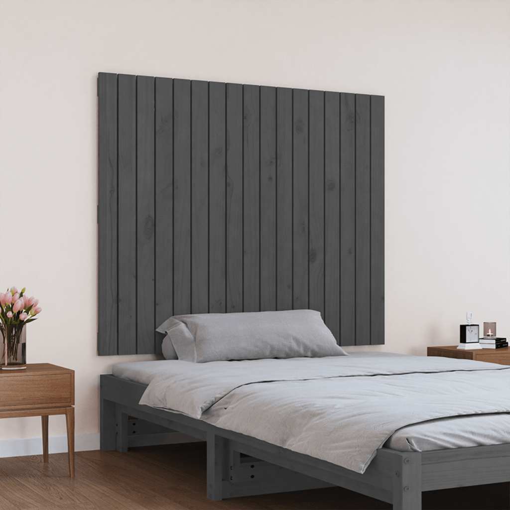 vidaXL Wezgłowie łóżka, szare, 108x3x90 cm, lite drewno sosnowe