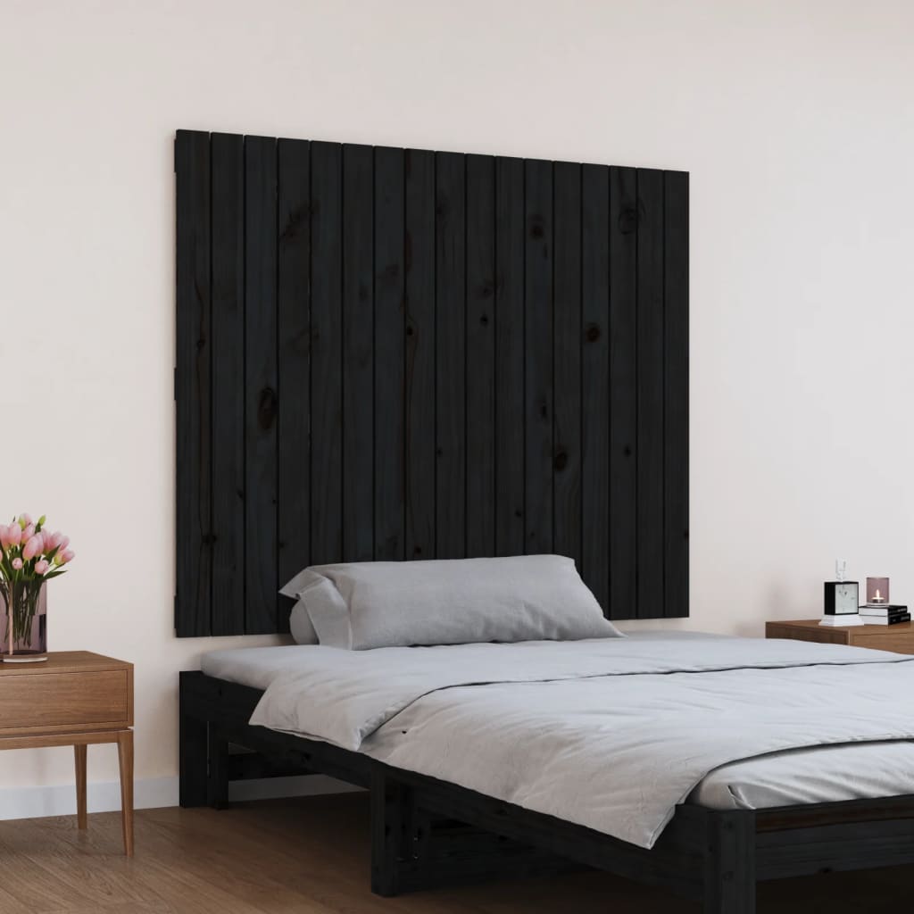 vidaXL Wezgłowie łóżka, czarne, 108x3x90 cm, lite drewno sosnowe