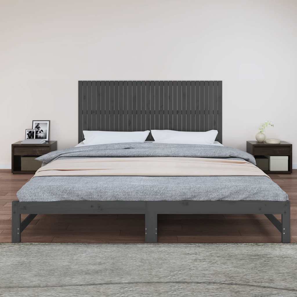 vidaXL Wezgłowie łóżka, szare, 204x3x90 cm, lite drewno sosnowe