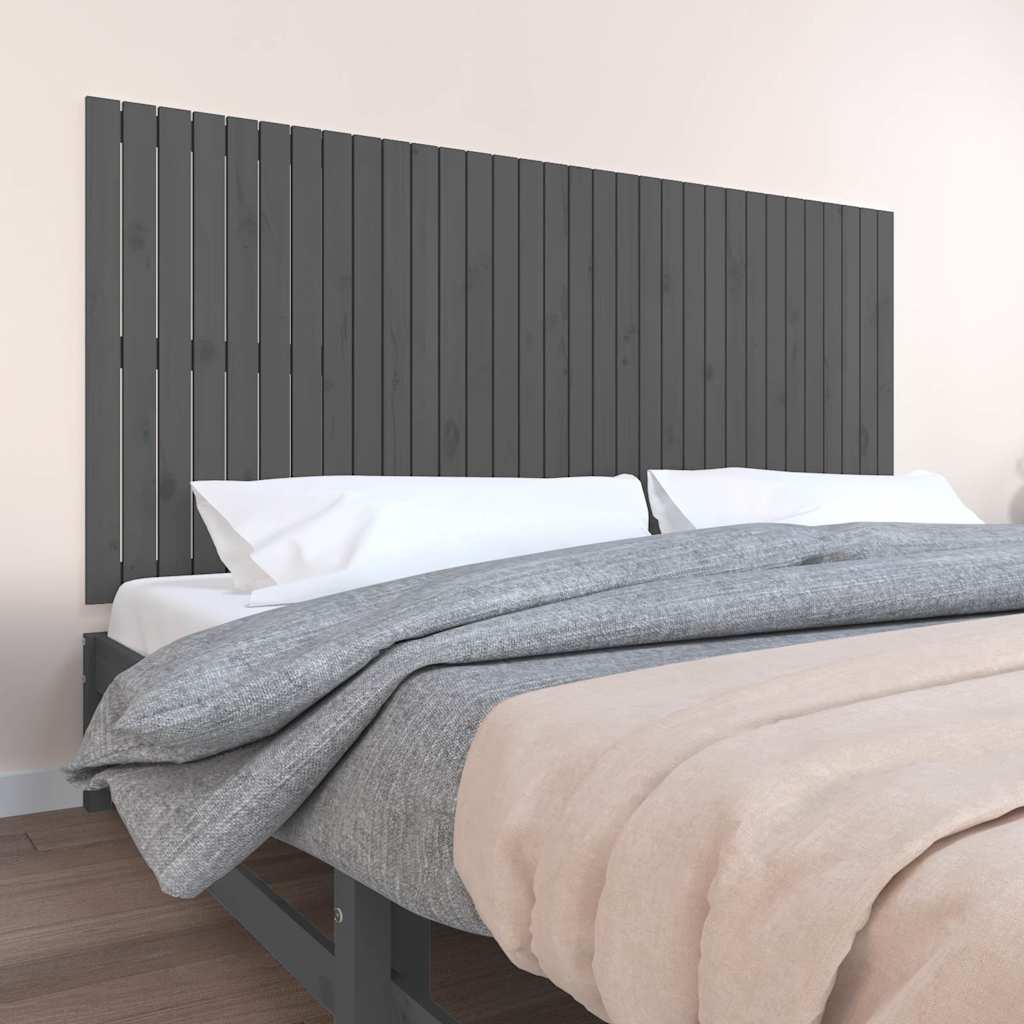 vidaXL Wezgłowie łóżka, szare, 204x3x90 cm, lite drewno sosnowe