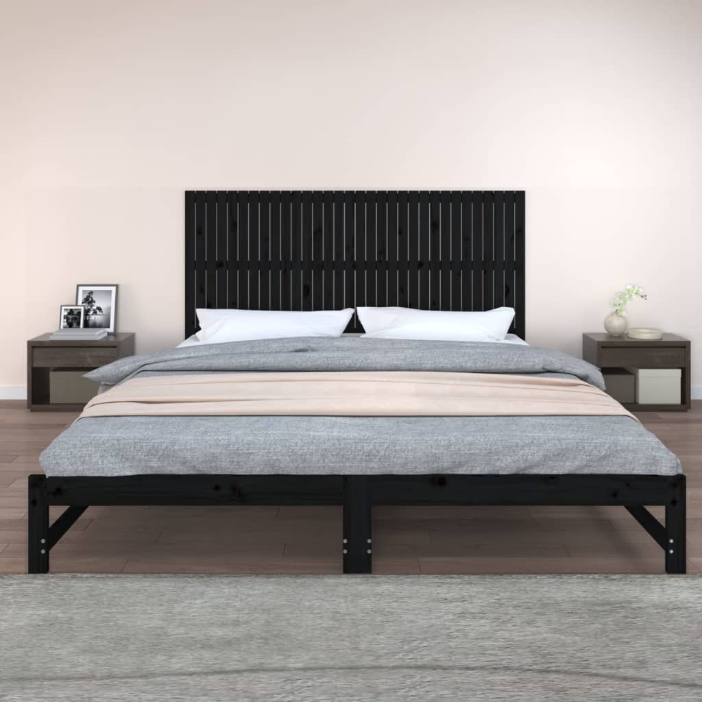 vidaXL Wezgłowie łóżka, czarne, 204x3x90 cm, lite drewno sosnowe