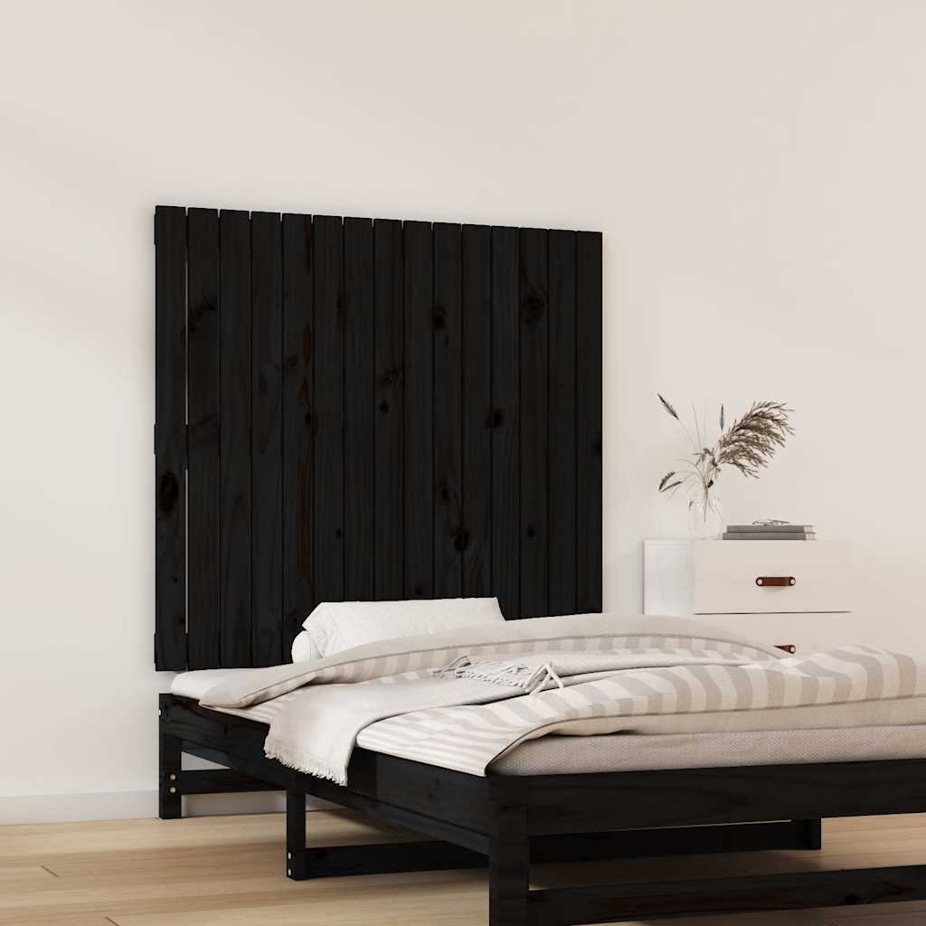 vidaXL Wezgłowie łóżka, czarne, 95,5x3x90 cm, lite drewno sosnowe