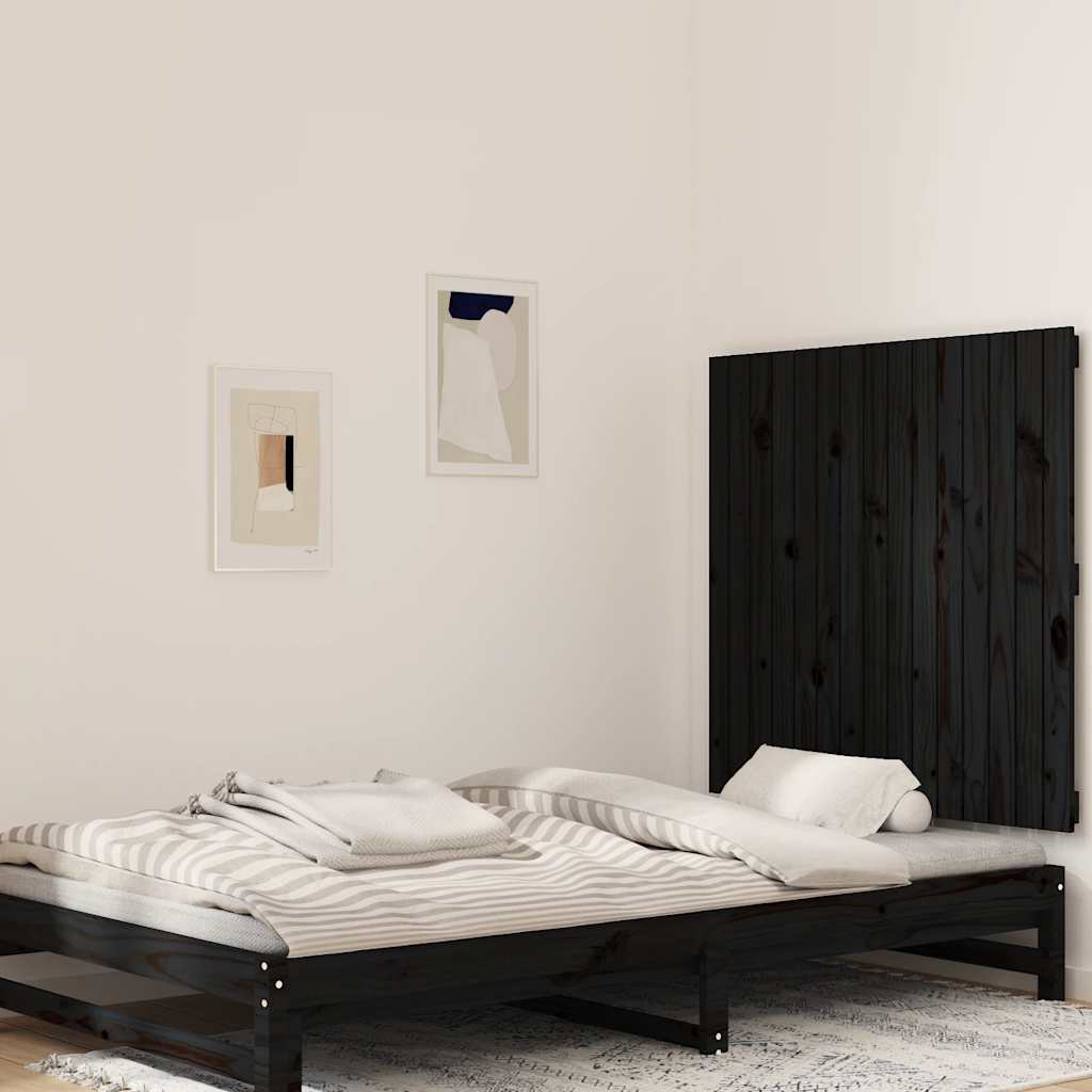 vidaXL Wezgłowie łóżka, czarne, 95,5x3x90 cm, lite drewno sosnowe