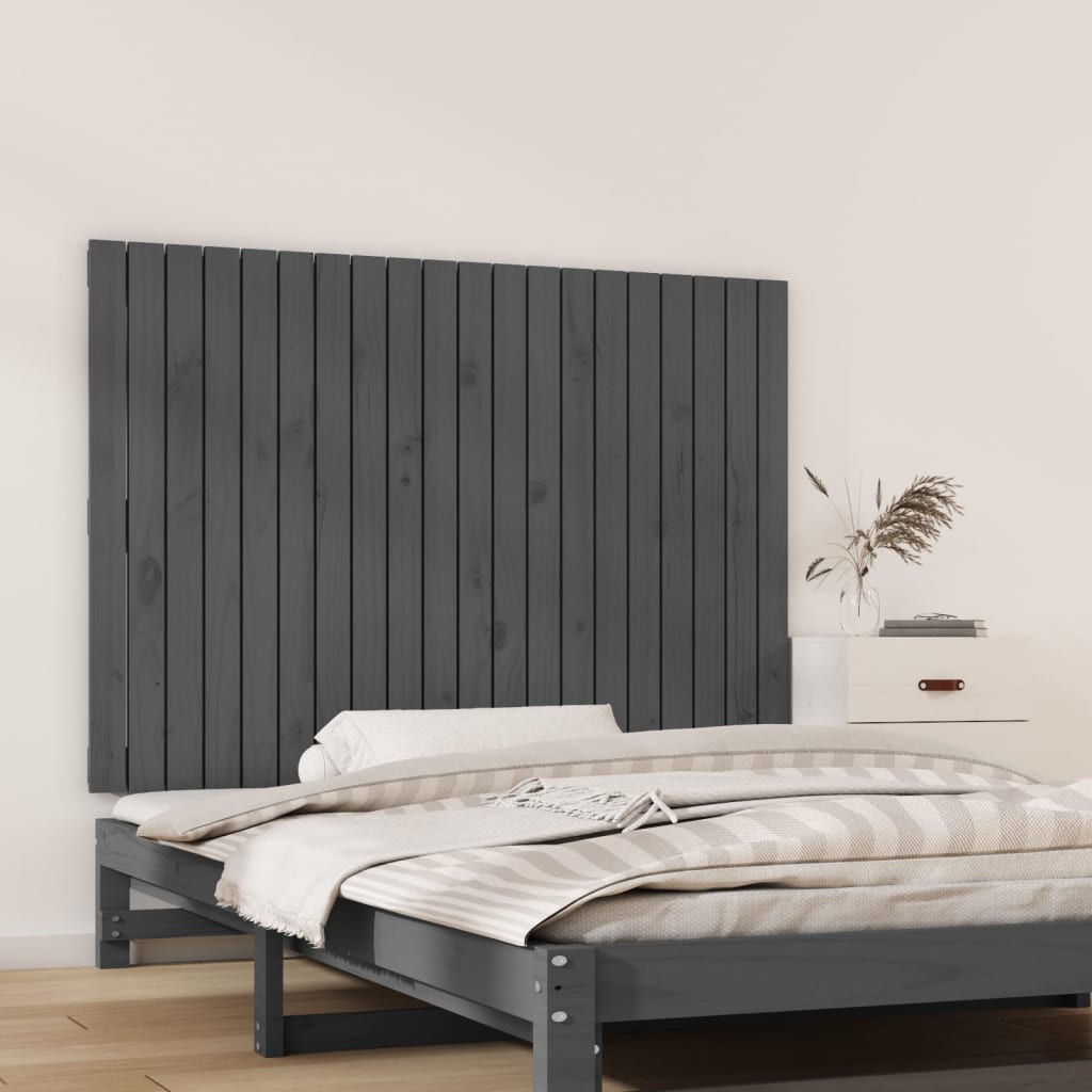vidaXL Wezgłowie łóżka, szare, 127,5x3x90 cm, lite drewno sosnowe