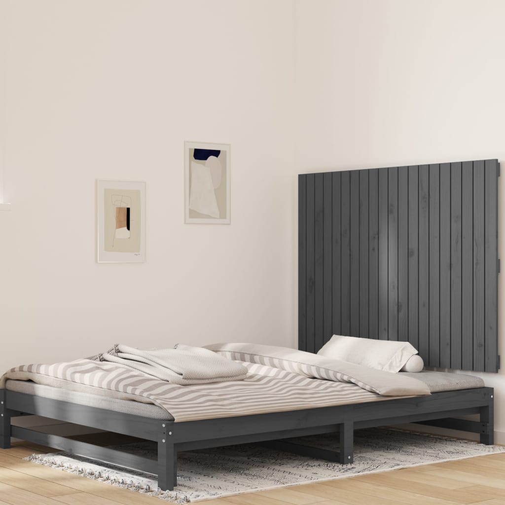 vidaXL Wezgłowie łóżka, szare, 127,5x3x90 cm, lite drewno sosnowe
