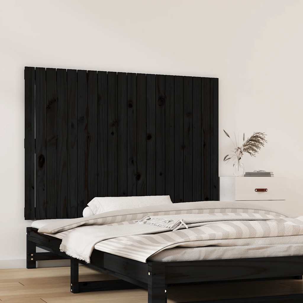 vidaXL Wezgłowie łóżka, czarne, 127,5x3x90 cm, lite drewno sosnowe