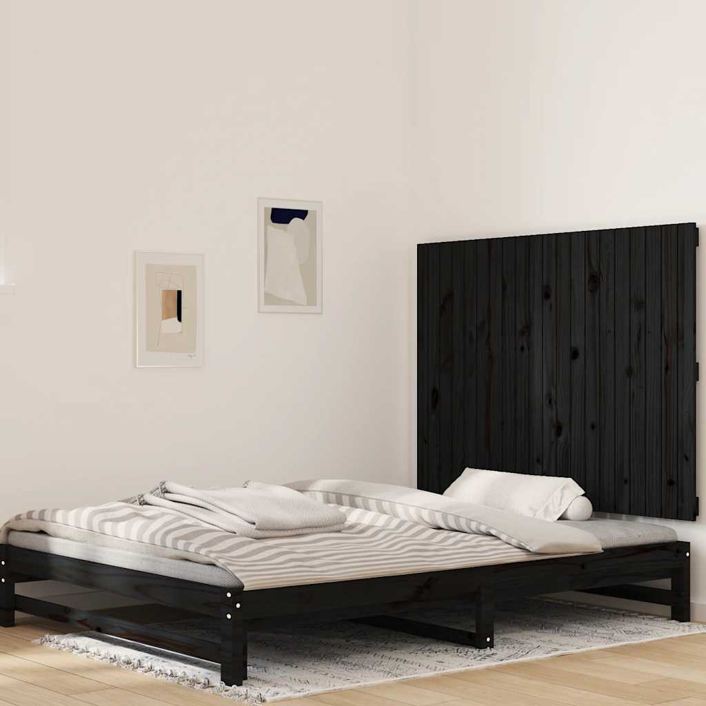 vidaXL Wezgłowie łóżka, czarne, 127,5x3x90 cm, lite drewno sosnowe