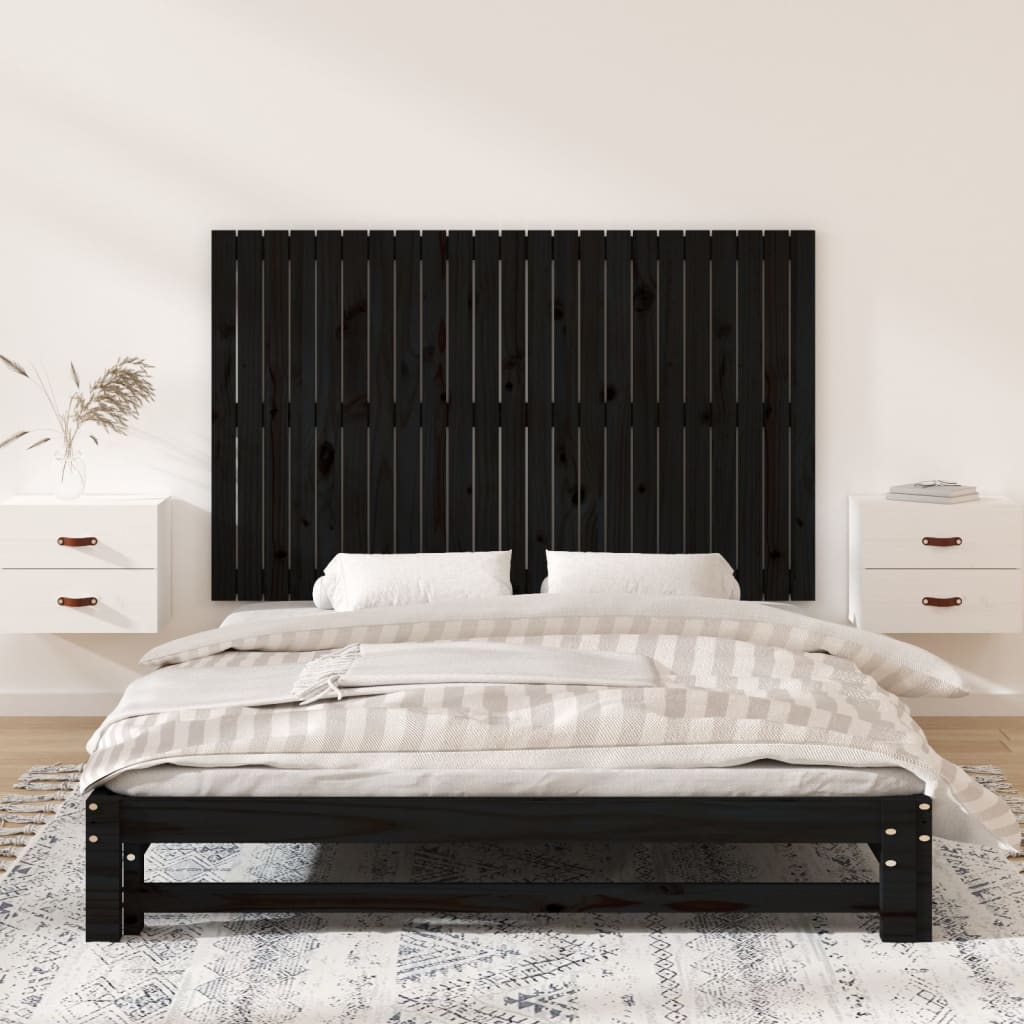 vidaXL Wezgłowie łóżka, czarne, 147x3x90 cm, lite drewno sosnowe