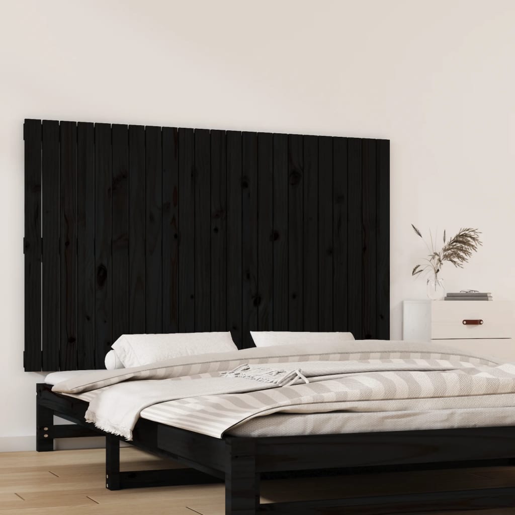 vidaXL Wezgłowie łóżka, czarne, 147x3x90 cm, lite drewno sosnowe