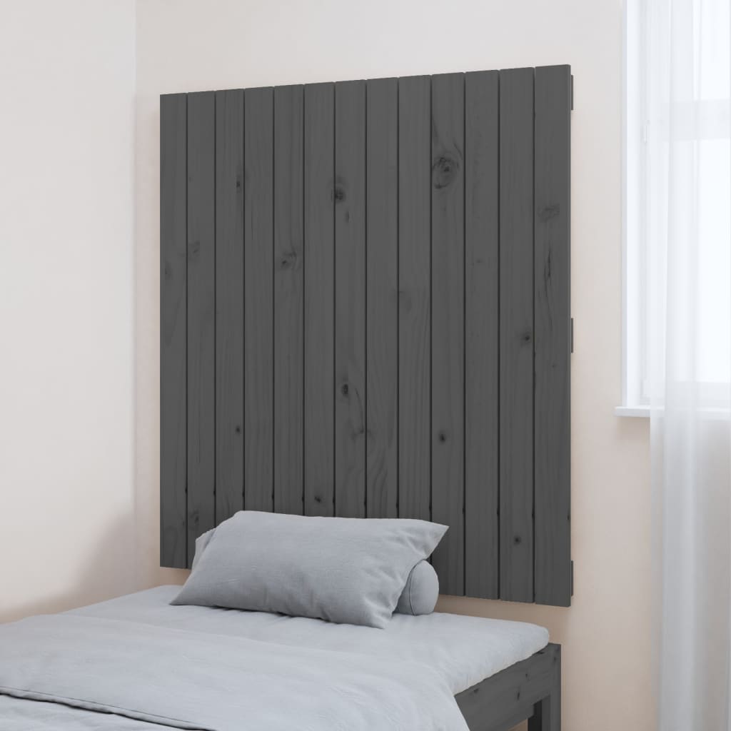 vidaXL Wezgłowie łóżka, szare, 82,5x3x90 cm, lite drewno sosnowe