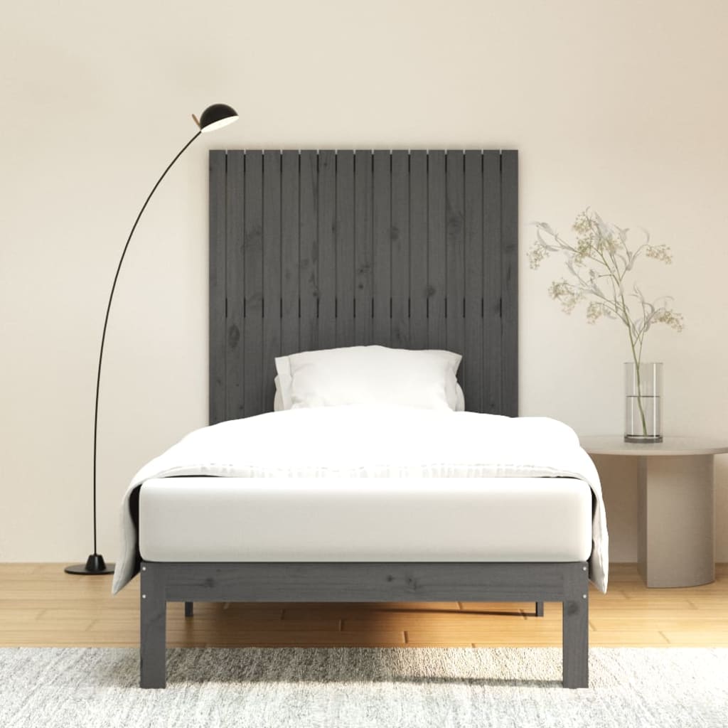 vidaXL Wezgłowie łóżka, szare, 108x3x110 cm, lite drewno sosnowe