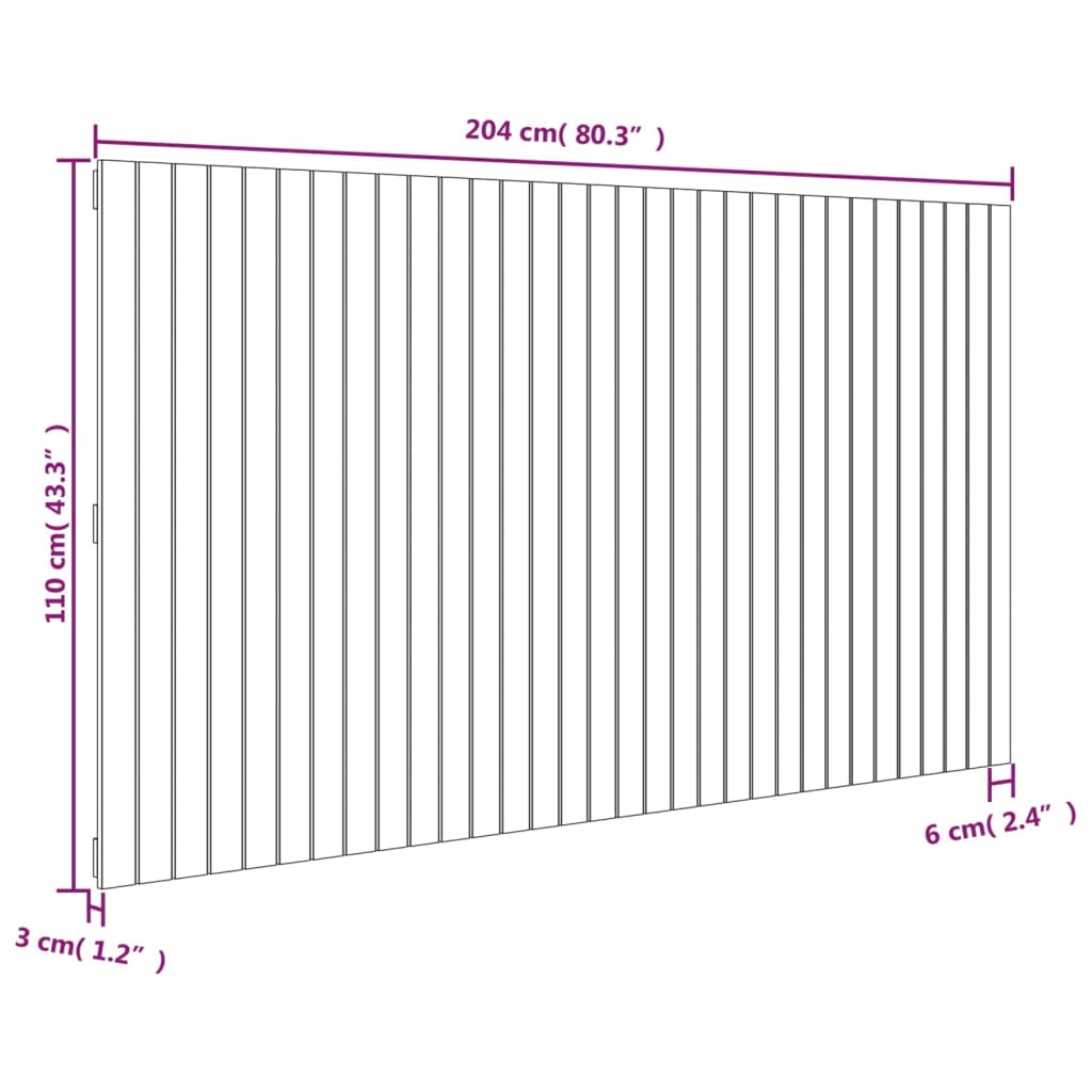 vidaXL Wezgłowie łóżka, 204x3x110 cm, lite drewno sosnowe
