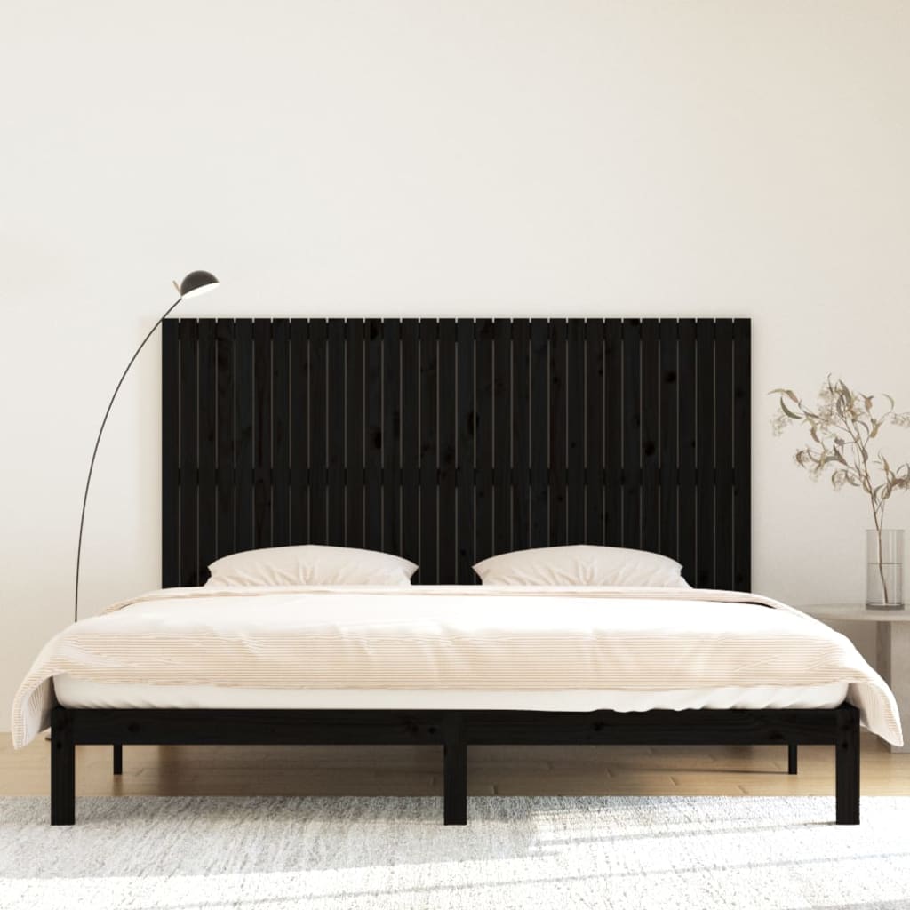 vidaXL Wezgłowie łóżka, czarne, 204x3x110 cm, lite drewno sosnowe