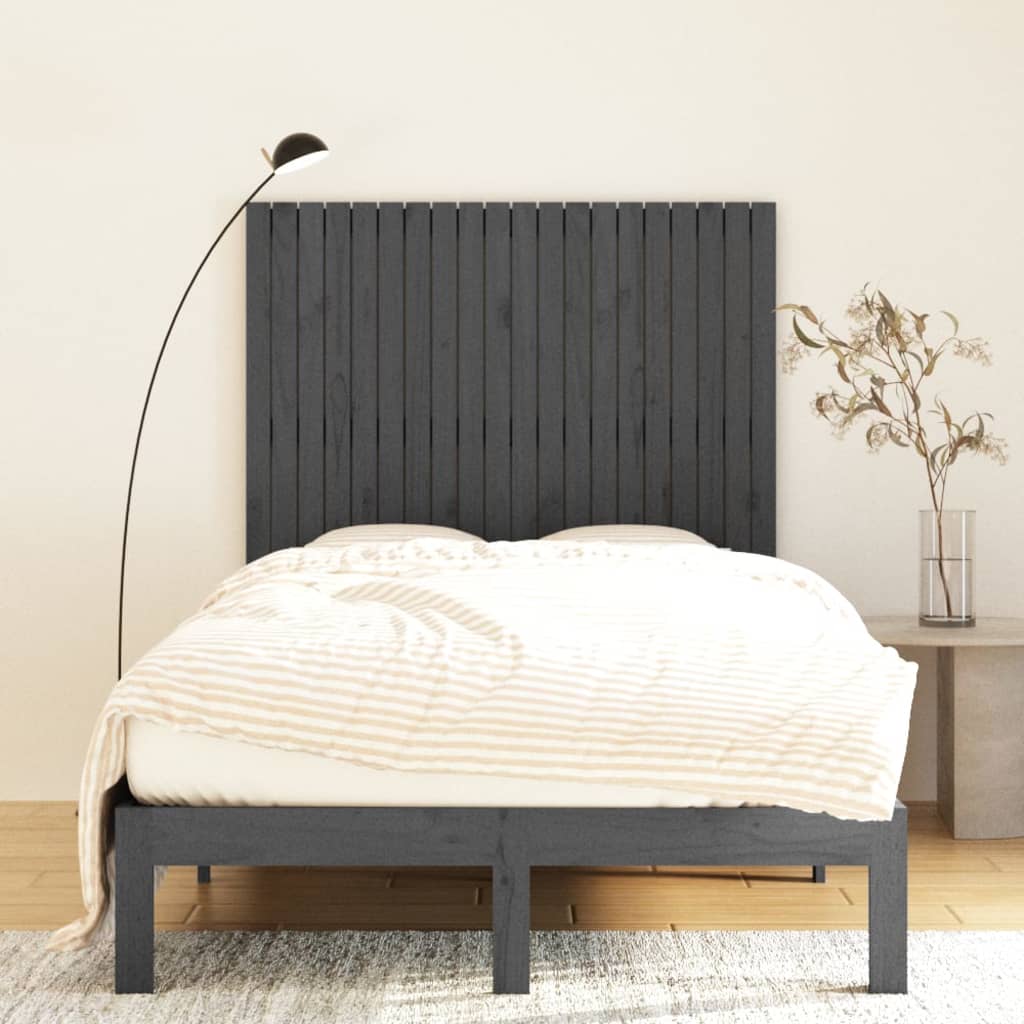 vidaXL Wezgłowie łóżka, szare, 127,5x3x110 cm, lite drewno sosnowe