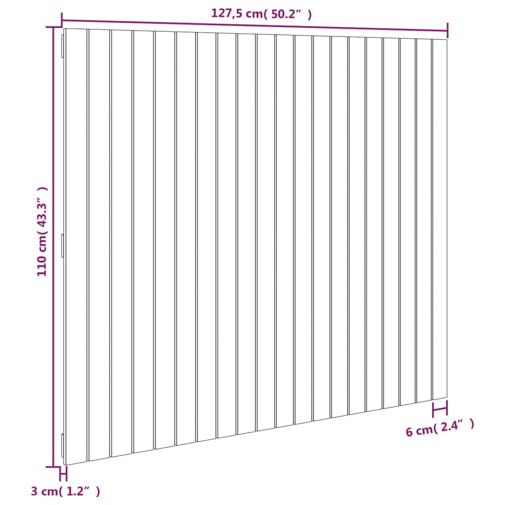 vidaXL Wezgłowie łóżka, czarne, 127,5x3x110 cm, lite drewno sosnowe