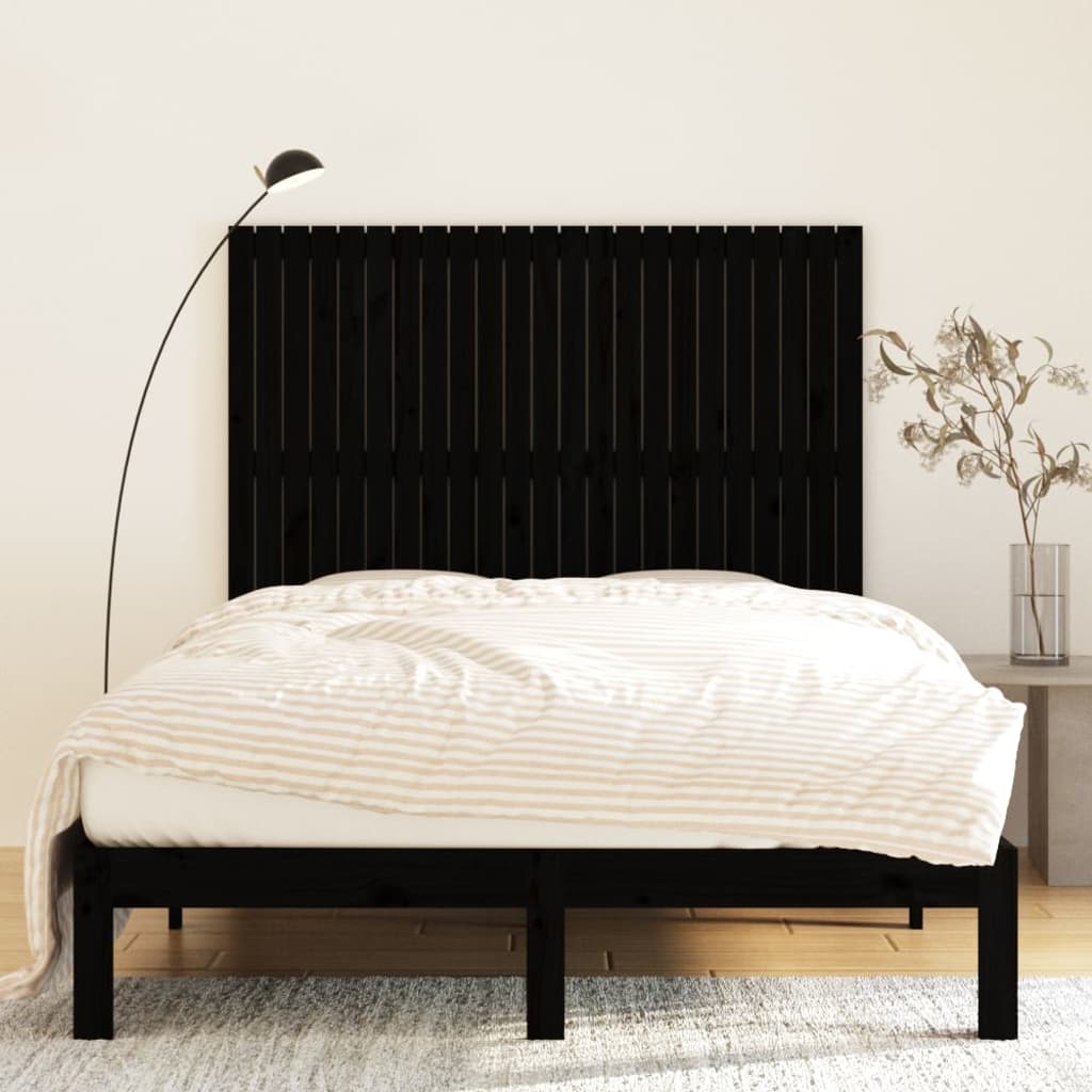 vidaXL Wezgłowie łóżka, czarne, 146,5x3x110 cm, lite drewno sosnowe