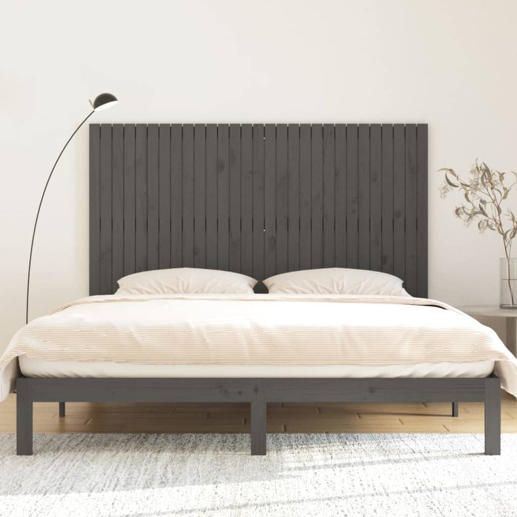 vidaXL Wezgłowie łóżka, szare, 185x3x110 cm, lite drewno sosnowe