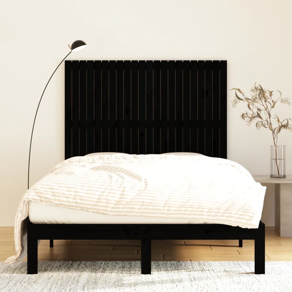vidaXL Wezgłowie łóżka, czarne, 140x3x110 cm, lite drewno sosnowe