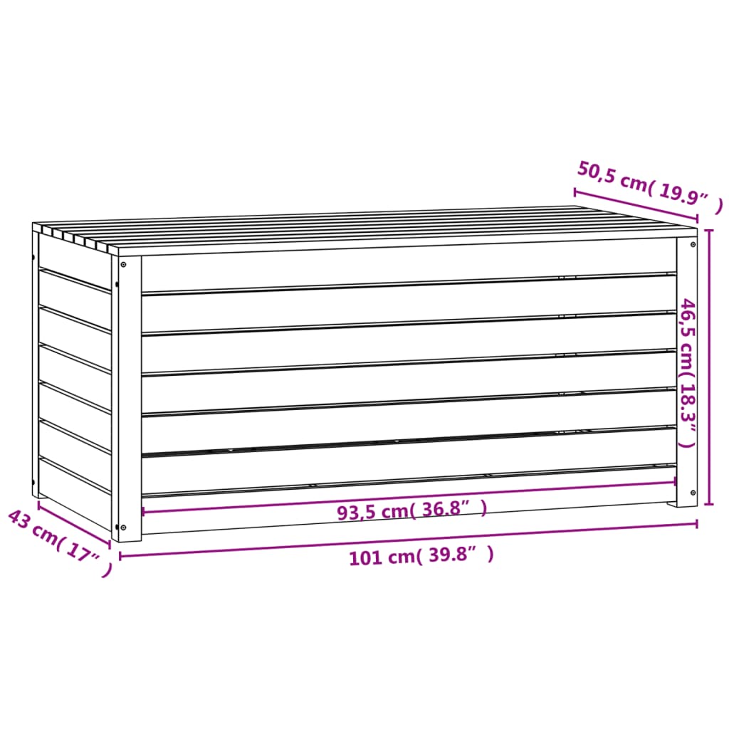 vidaXL Skrzynia ogrodowa, 101x50,5x46,5 cm, lite drewno sosnowe