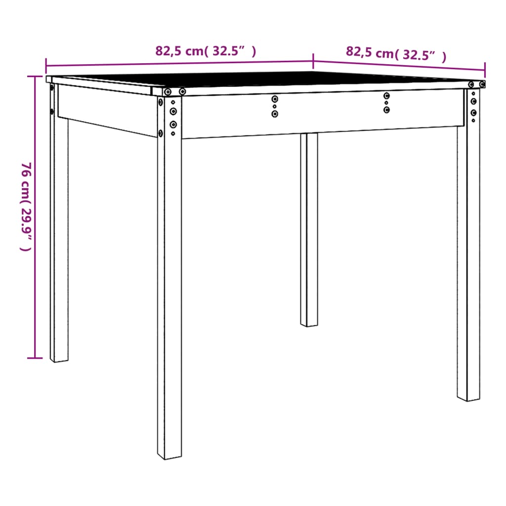 vidaXL Stolik ogrodowy, 82,5x82,5x76 cm, lite drewno sosnowe