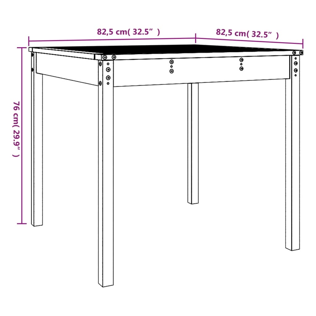 vidaXL Stolik ogrodowy, biały, 82,5x82,5x76 cm, lite drewno sosnowe