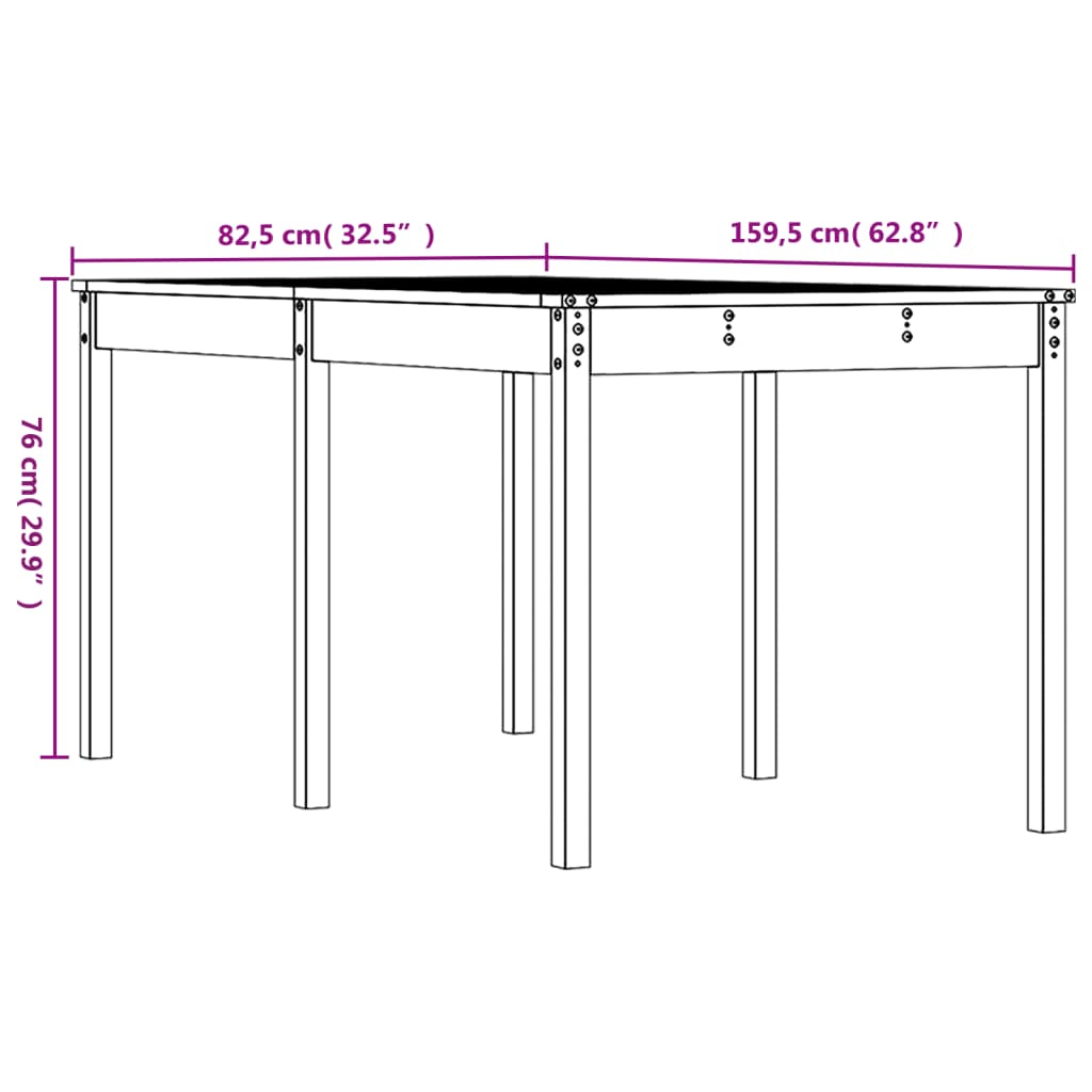 vidaXL Stół ogrodowy, 159,5x82,5x76 cm, lite drewno sosnowe