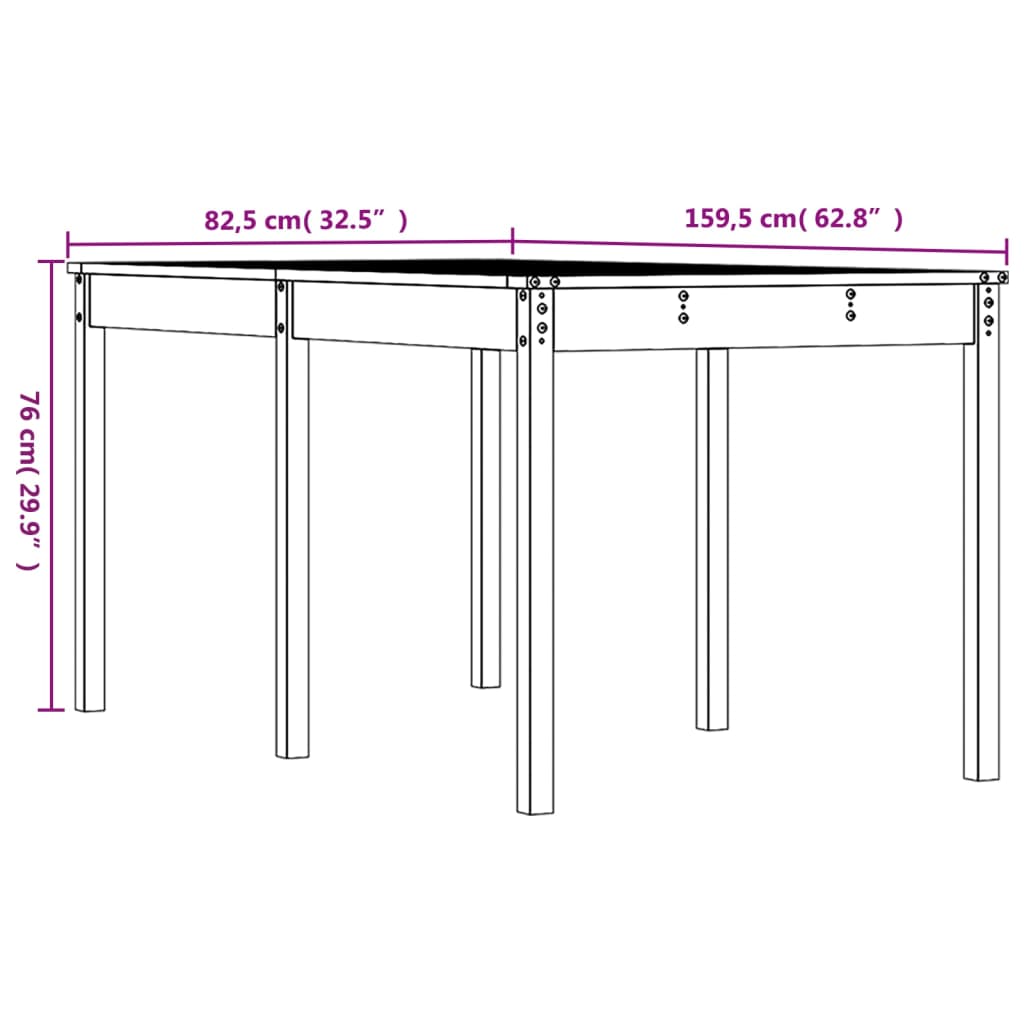 vidaXL Stół ogrodowy, biały, 159,5x82,5x76 cm, lite drewno sosnowe