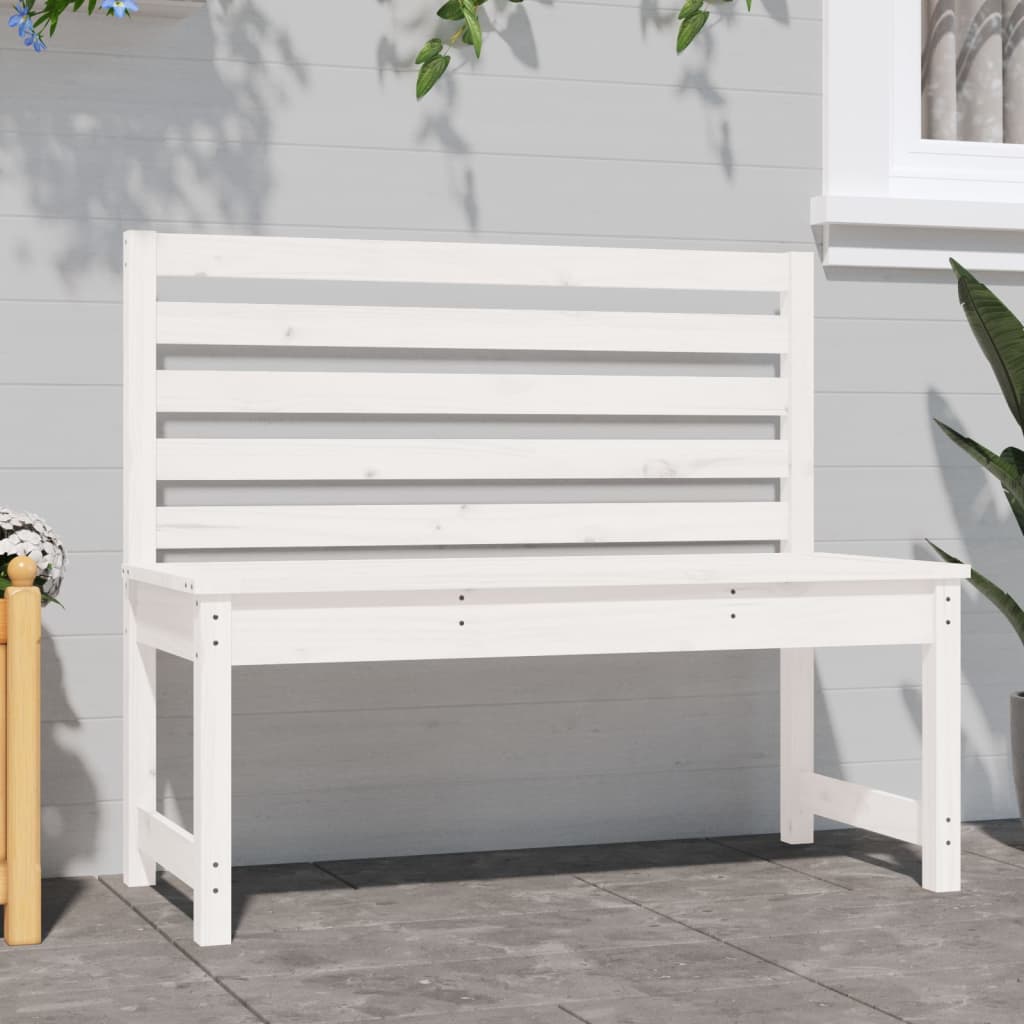 vidaXL Ławka ogrodowa, biała, 109 cm, lite drewno sosnowe