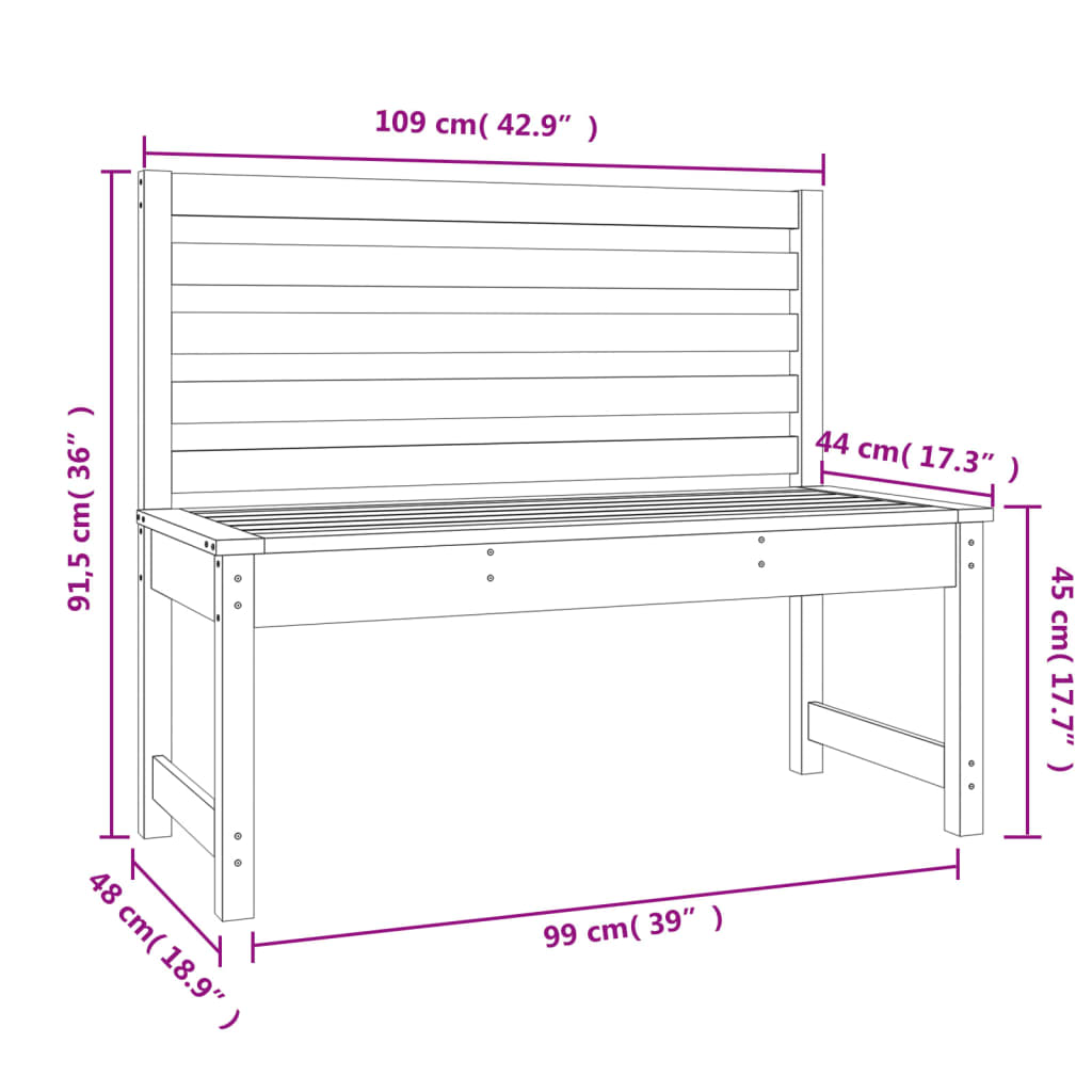 vidaXL Ławka ogrodowa, biała, 109 cm, lite drewno sosnowe