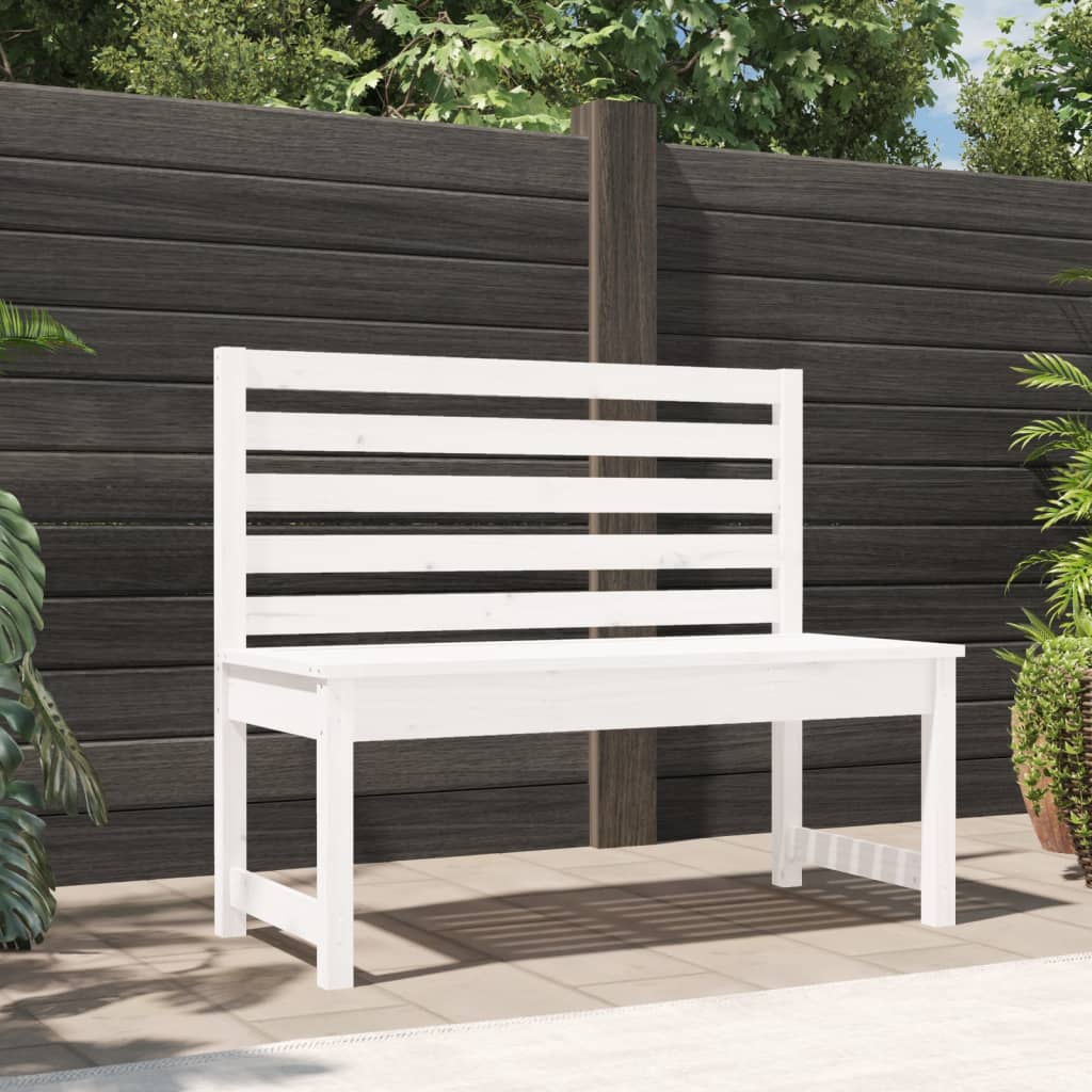 vidaXL Ławka ogrodowa, biała, 109 cm, lite drewno sosnowe
