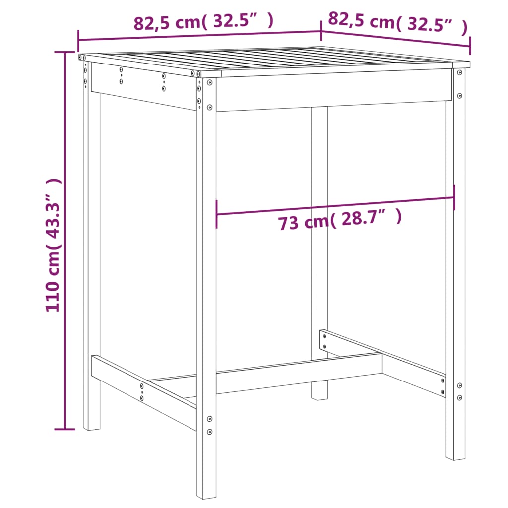 vidaXL Stolik ogrodowy, biały, 82,5x82,5x110 cm, lite drewno sosnowe