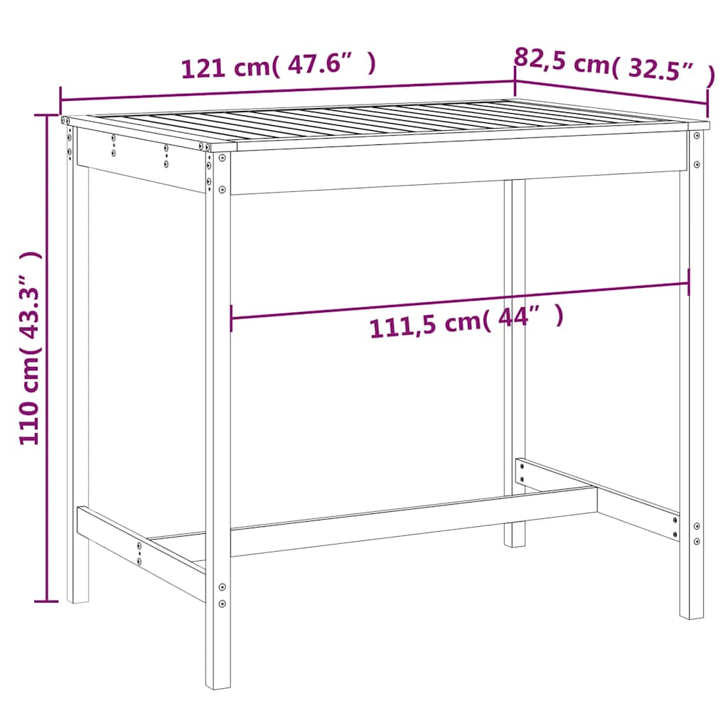 vidaXL Stolik ogrodowy, biały, 121x82,5x110 cm, lite drewno sosnowe