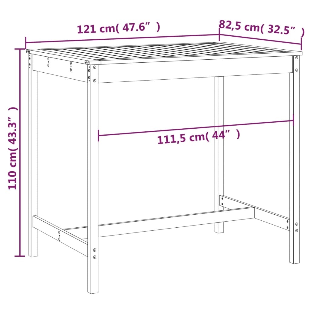 vidaXL Stolik ogrodowy, szary, 121x82,5x110 cm, lite drewno sosnowe