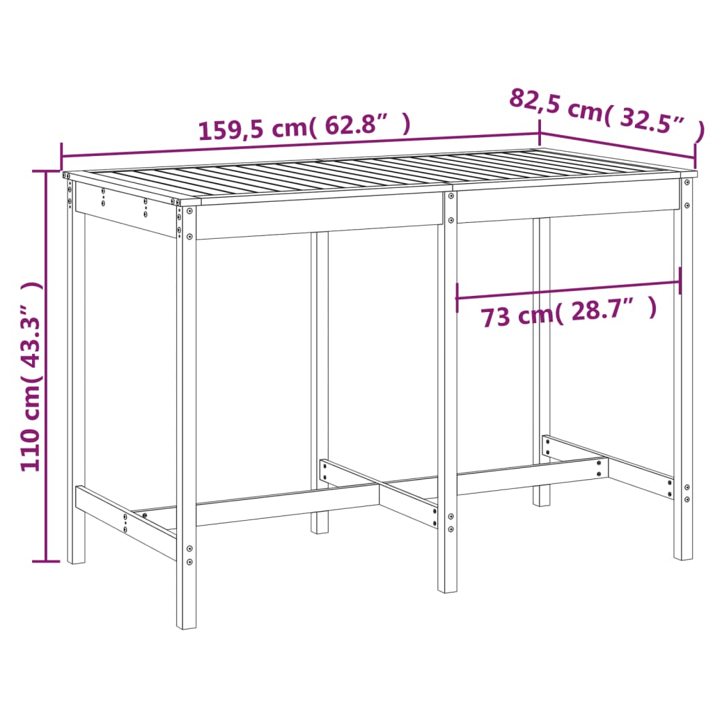 vidaXL Stół ogrodowy, 159,5x82,5x110 cm, lite drewno sosnowe