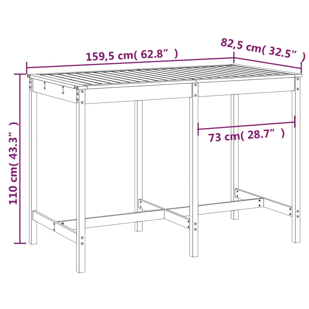 vidaXL Stolik ogrodowy, szary, 159,5x82,5x110 cm, lite drewno sosnowe