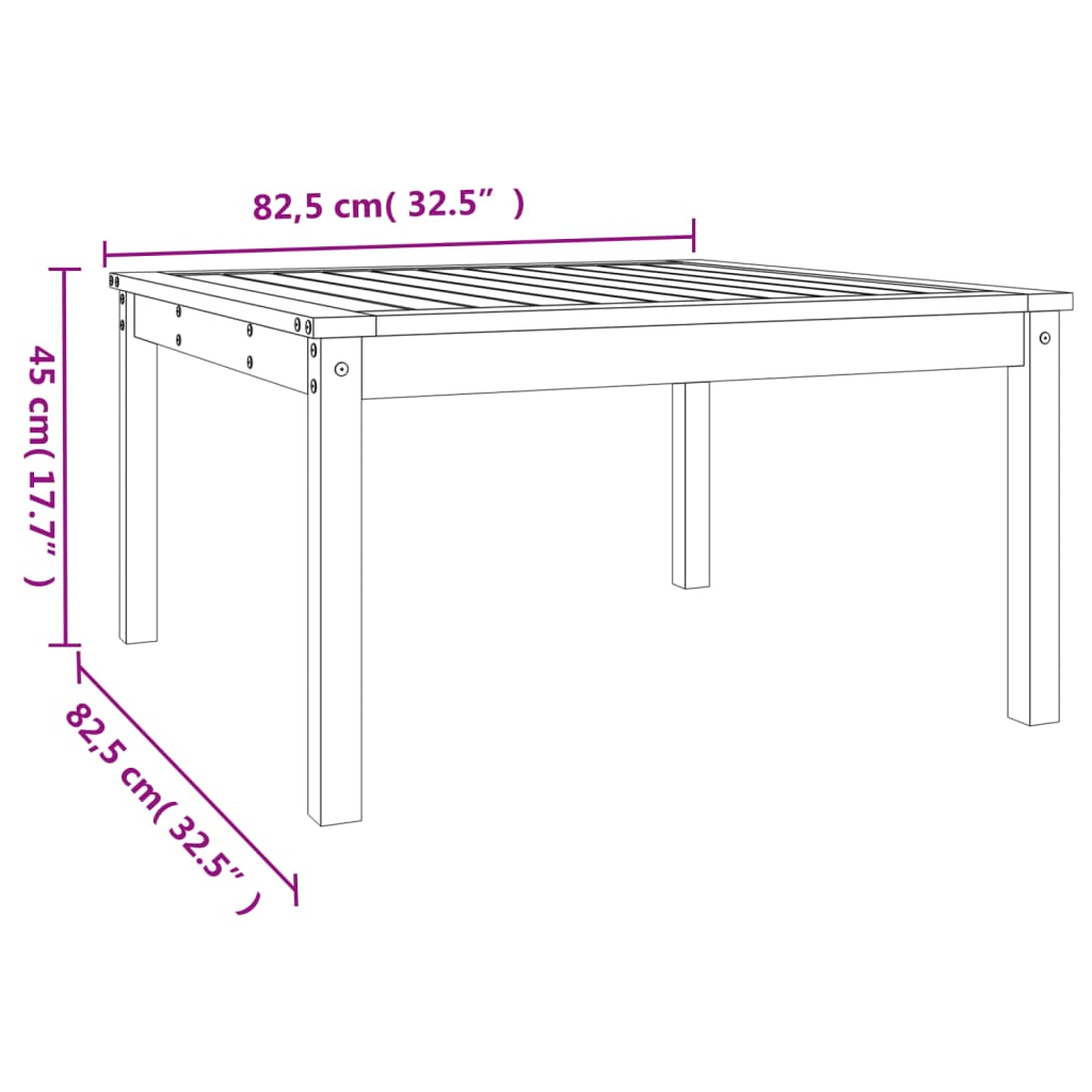 vidaXL Stolik ogrodowy, szary, 82,5x82,5x45 cm, lite drewno sosnowe