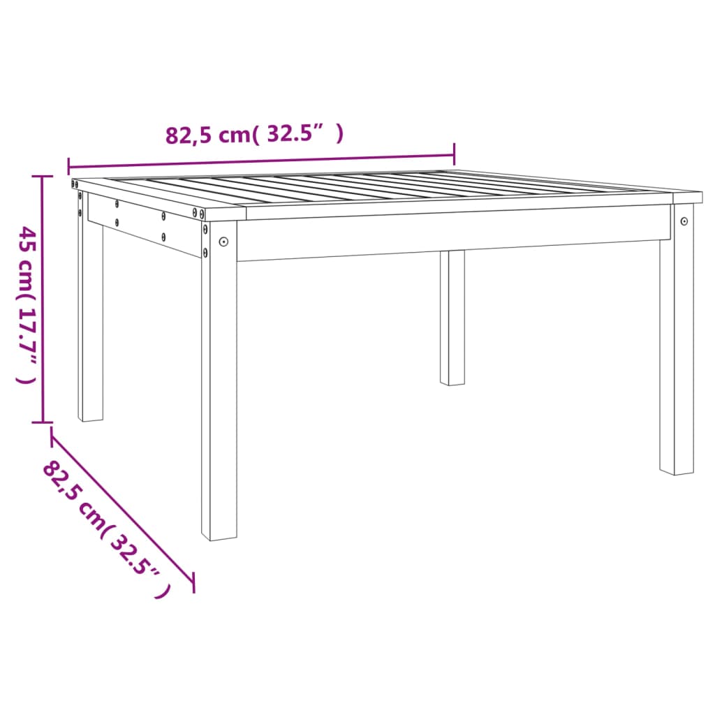 vidaXL Stolik ogrodowy, brązowy, 82,5x82,5x45 cm, lite drewno sosnowe