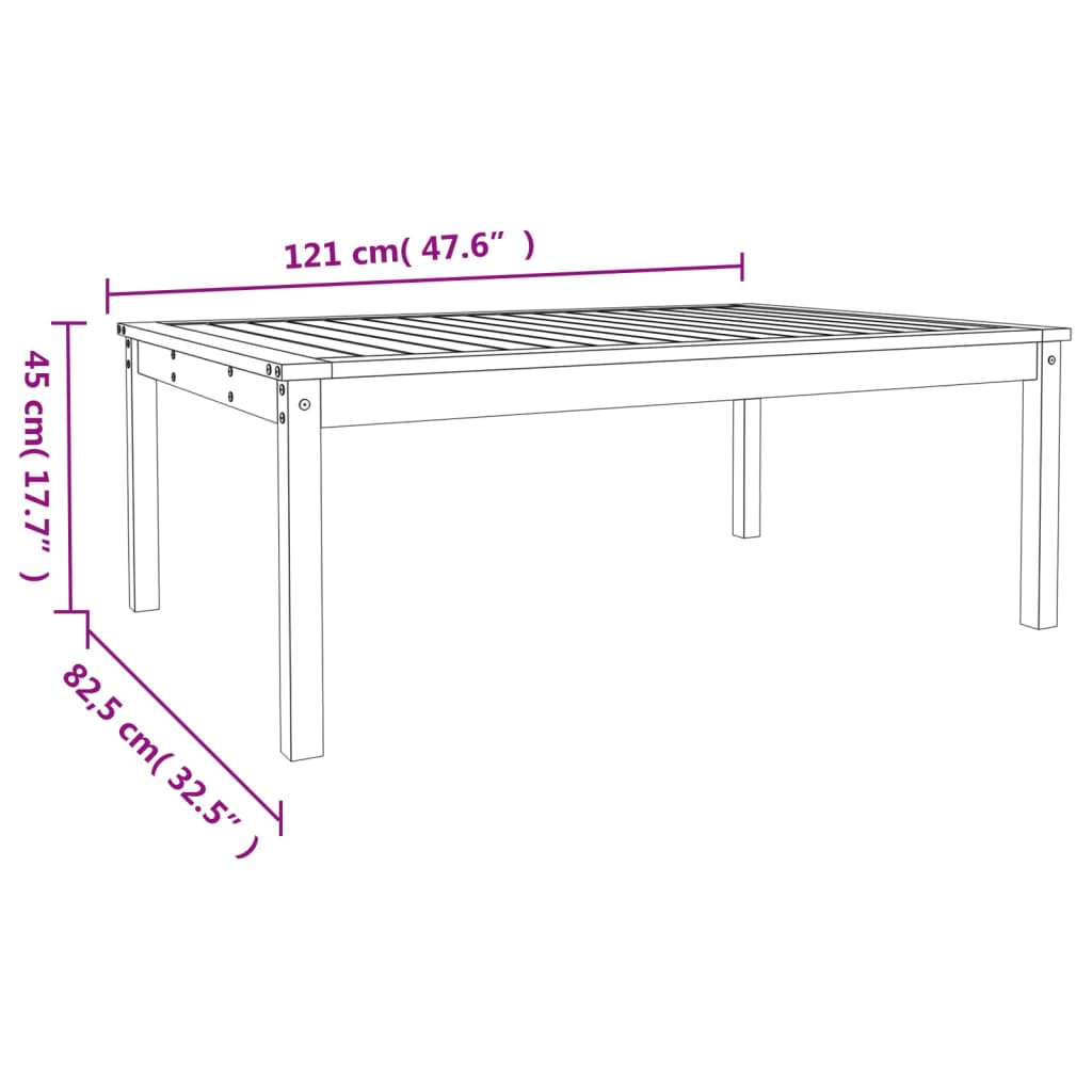 vidaXL Stolik ogrodowy, 121x82,5x45 cm, lite drewno sosnowe
